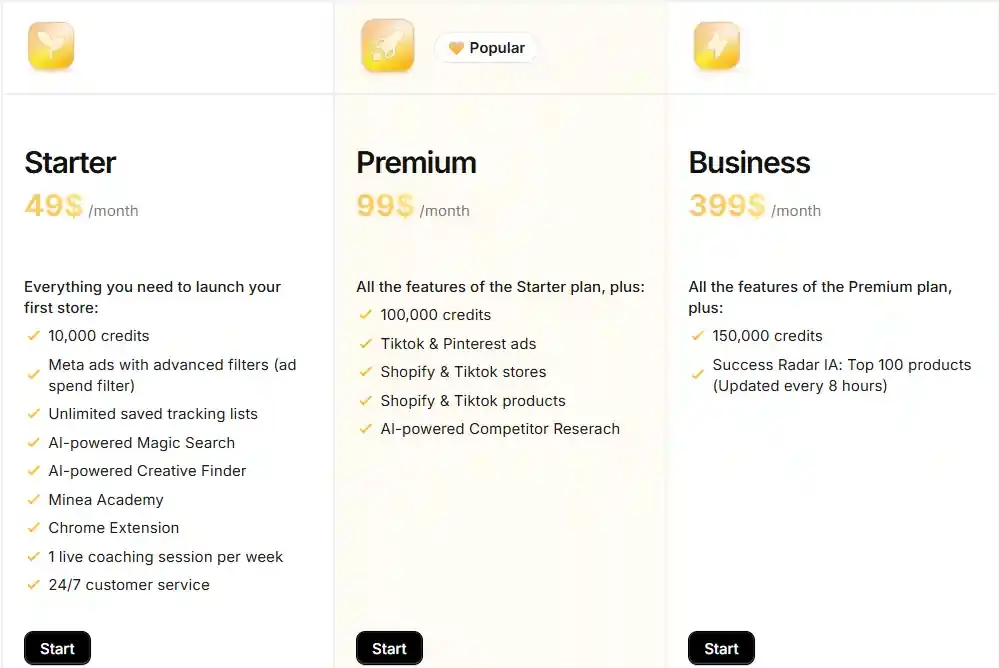 Minea Pricing Plan