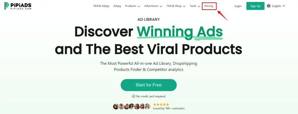 PiPiADS Pricing page from your dashboard