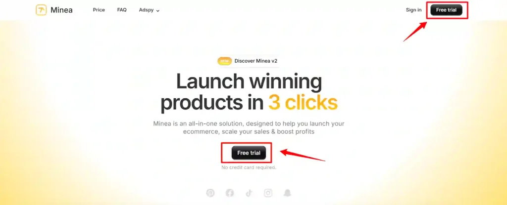 Minea - Click Free Trial