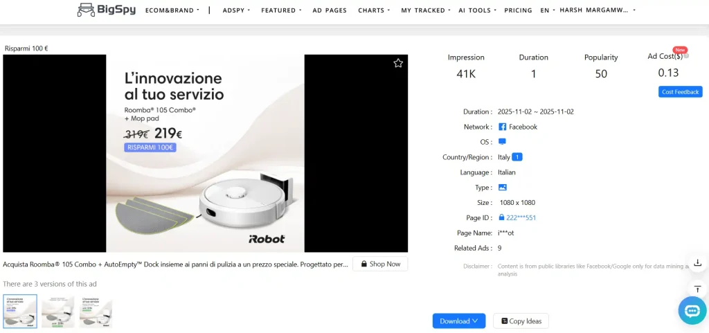 Analyze Creatives & Performance with BigSpy