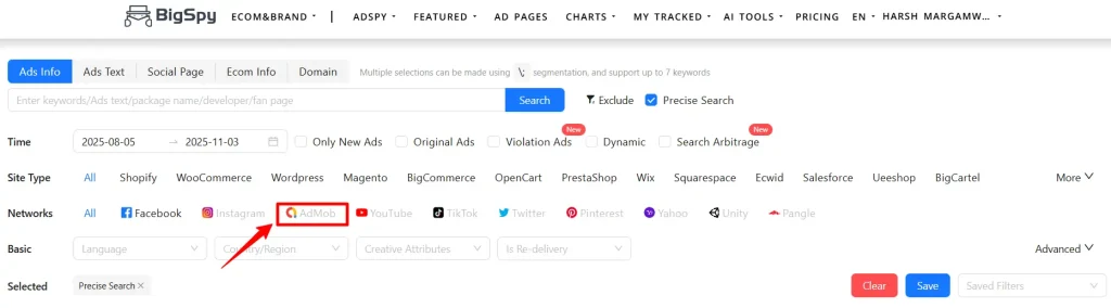 Click Admob Ads Library in BigSpy