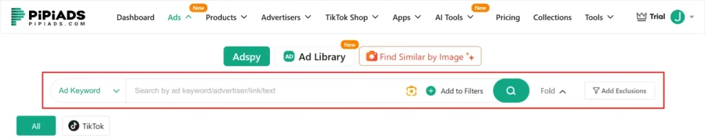 Pipiads Search Filters