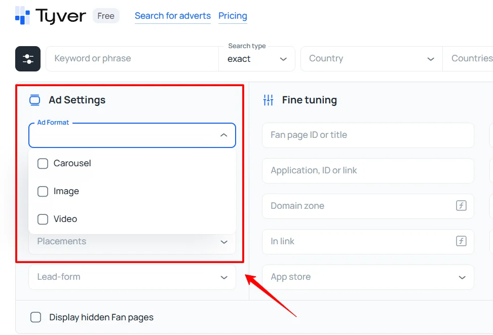 Tyver Ad Format filter