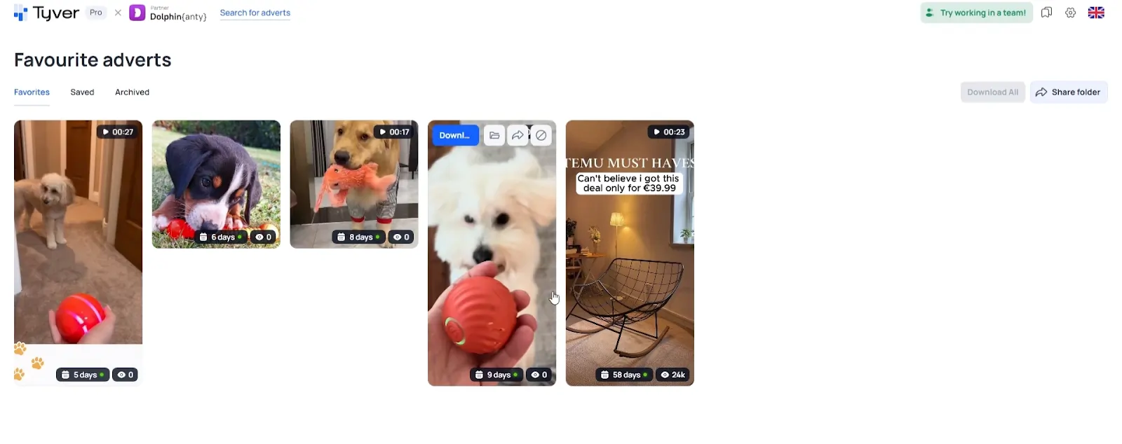 Tyver Favourites and Folder Organisation