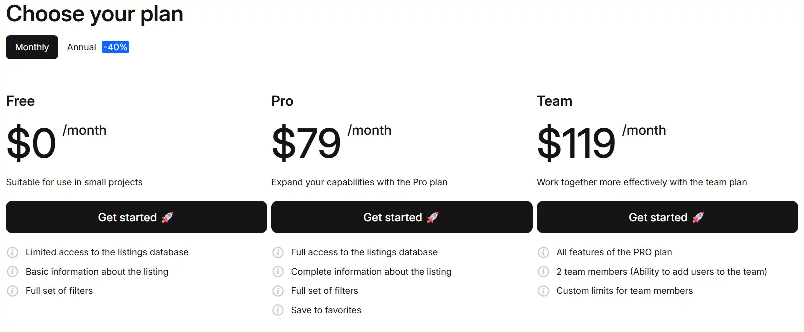 Tyver plan cards: Free, Pro and Team