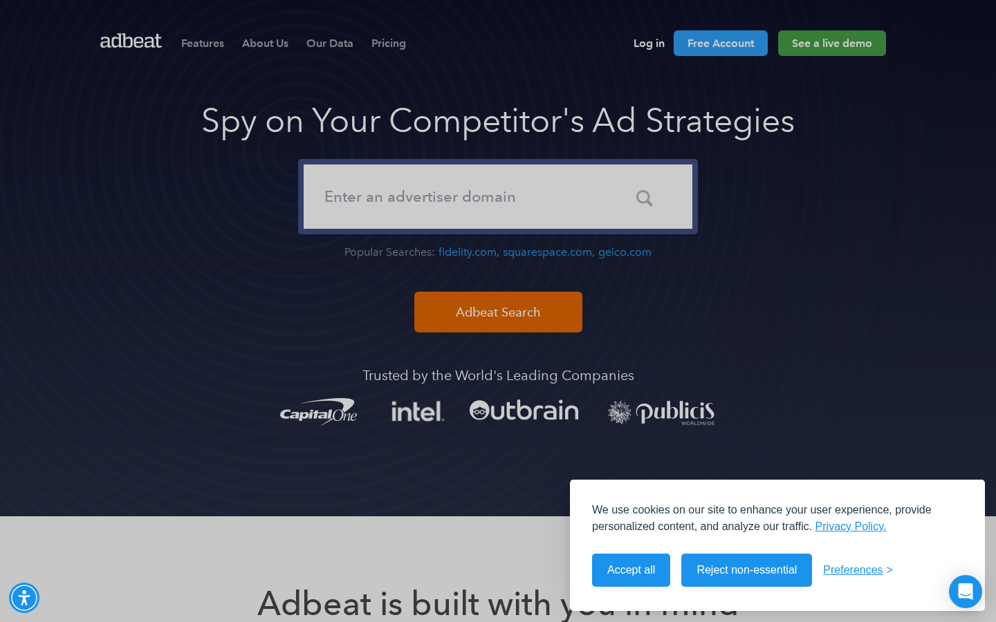 AdBeat homepage for display advertiser and publisher intelligence