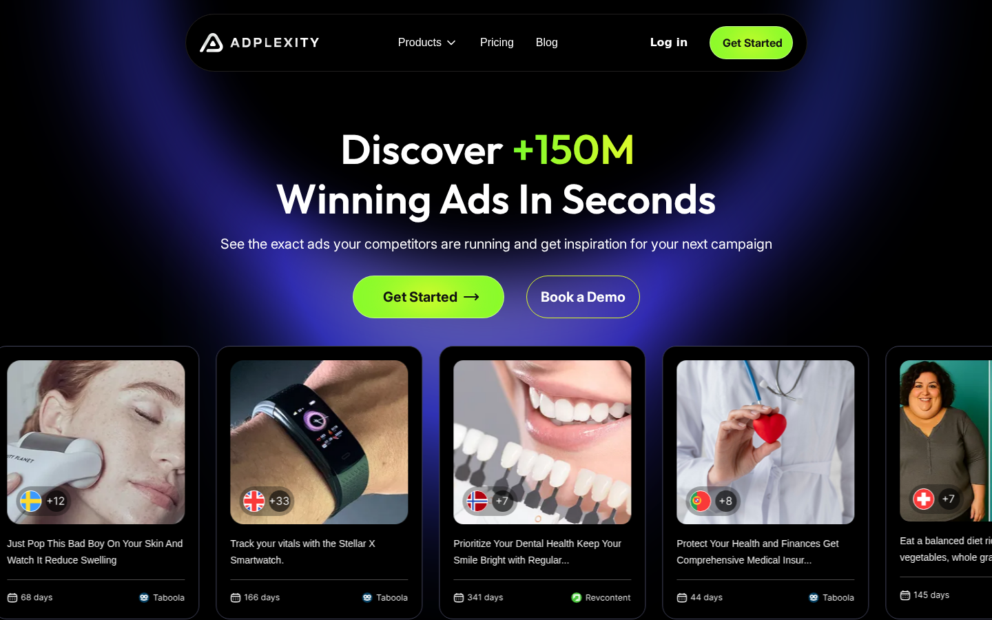 AdPlexity homepage with Native, Social, Push and other modules