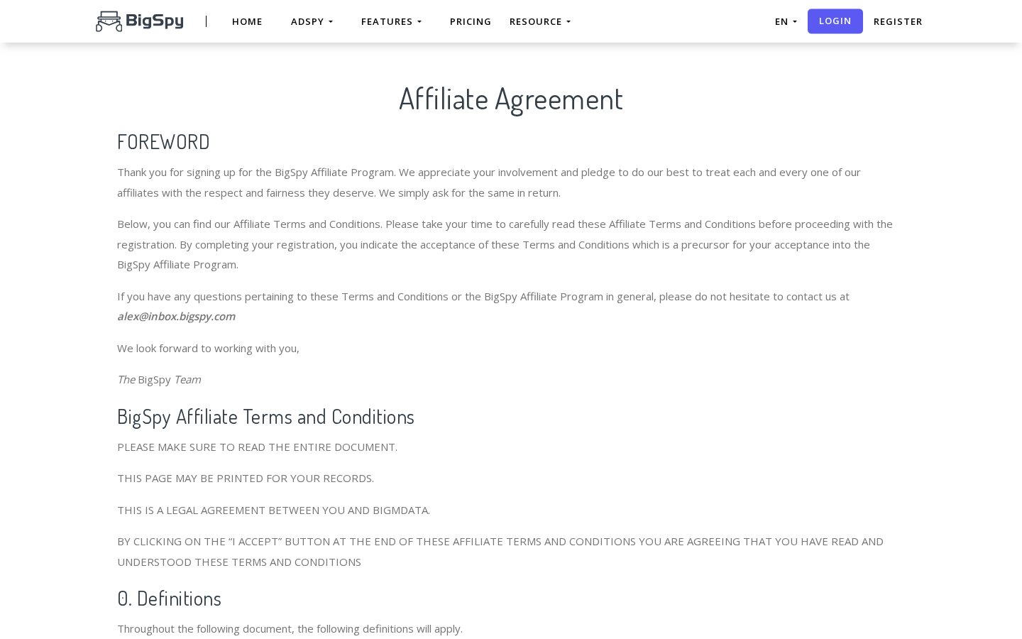 BigSpy pricing table for Starter, Growth, Scale and Ultimate