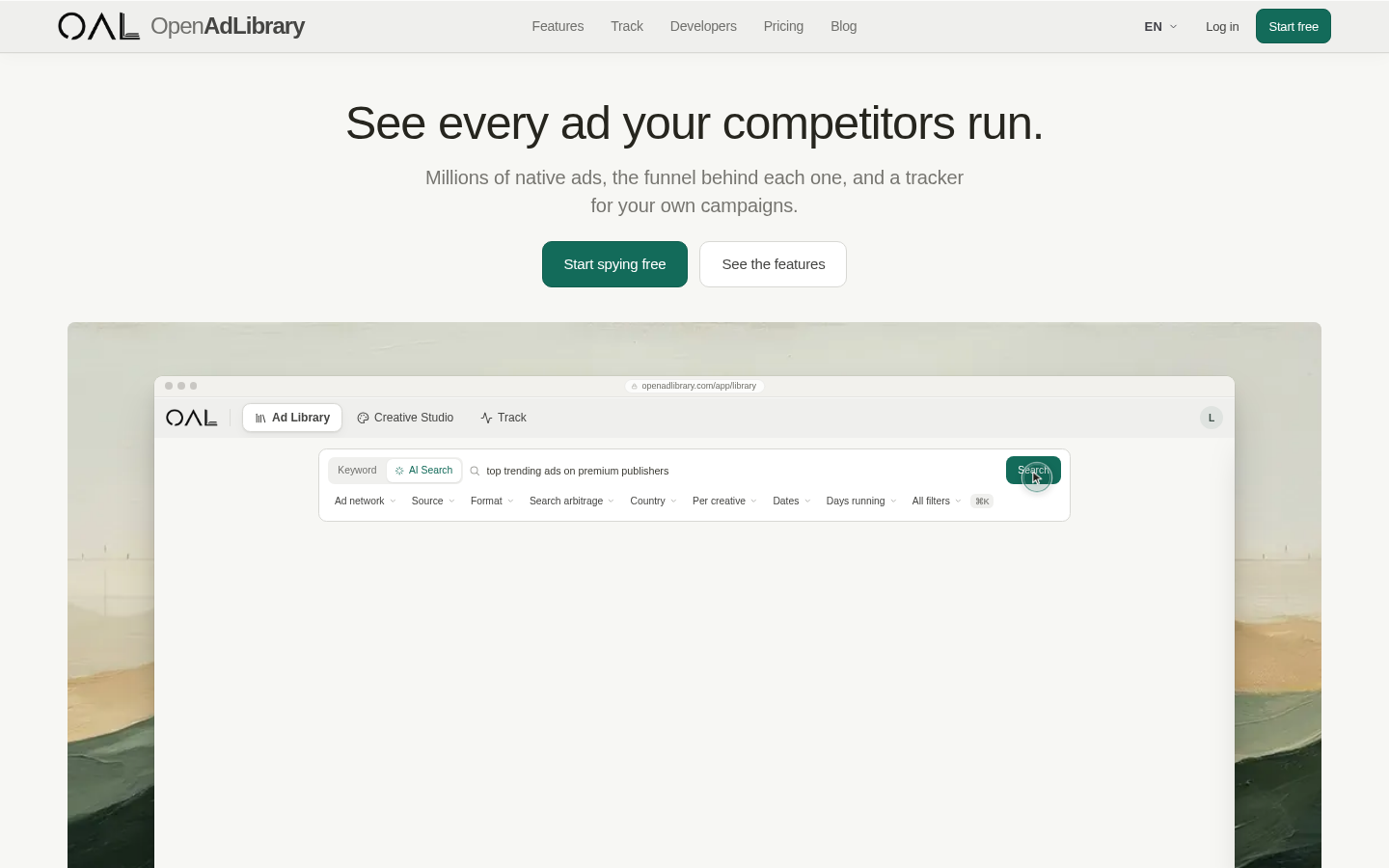 OpenAdLibrary homepage for Taboola, Outbrain and other native widgets