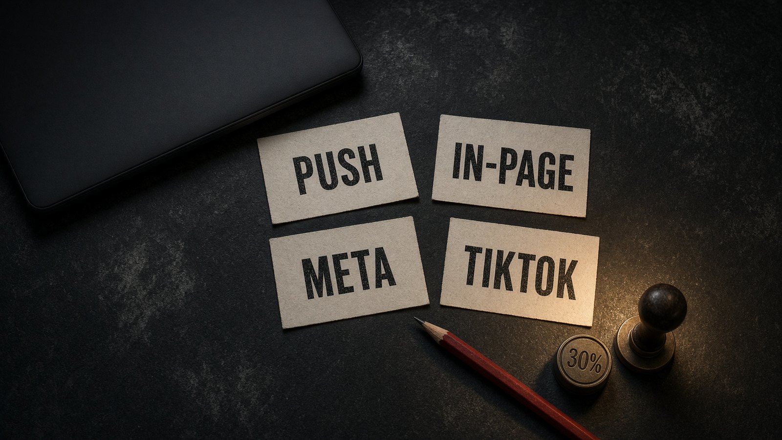 Four formats on one SPY House login: push, in-page, Meta, TikTok